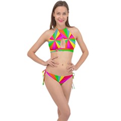 Neon Rainbow Burst Cross Front Halter Bikini Set by PodArtist