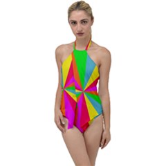 Neon Rainbow Burst Go With The Flow One Piece Swimsuit by PodArtist