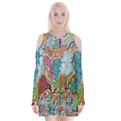 Supersonic Volcano Wizard Velvet Long Sleeve Shoulder Cutout Dress by chellerayartisans