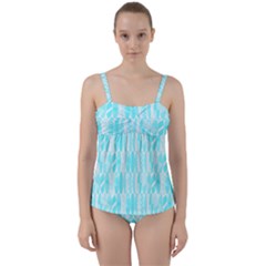 Aqua Blue Colored Waikiki Surfboards  Twist Front Tankini Set by PodArtist