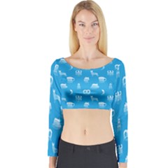 Oktoberfest Bavarian October Beer Festival Motifs In Bavarian Blue Long Sleeve Crop Top by PodArtist