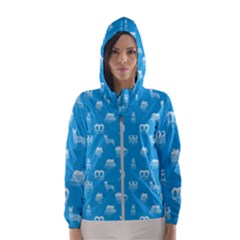 Oktoberfest Bavarian October Beer Festival Motifs In Bavarian Blue Hooded Windbreaker (women) by PodArtist