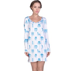 Oktoberfest Bavarian October Beer Festival Motifs In Bavarian Blue Long Sleeve Nightdress by PodArtist