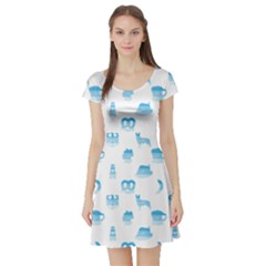 Oktoberfest Bavarian October Beer Festival Motifs In Bavarian Blue Short Sleeve Skater Dress by PodArtist