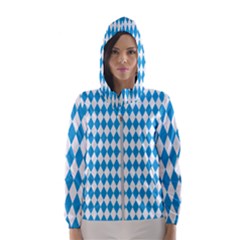 Oktoberfest Bavarian Blue And White Large Diagonal Diamond Pattern Hooded Windbreaker (women) by PodArtist