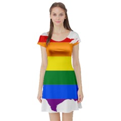 Usa Lgbt Flag Map Short Sleeve Skater Dress by abbeyz71