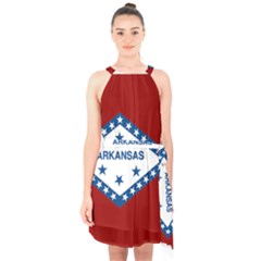 Flag Map Of Arkansas Halter Collar Waist Tie Chiffon Dress by abbeyz71