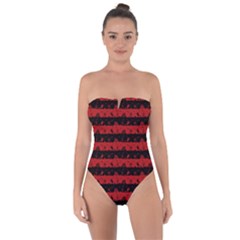 Blood Red And Black Halloween Nightmare Stripes  Tie Back One Piece Swimsuit by PodArtist