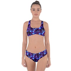 Purple Blue  Roses Criss Cross Bikini Set