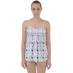 White Deer Pattern Babydoll Tankini Set