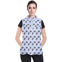 Retro Typewriter Blue Pattern Women s Puffer Vest