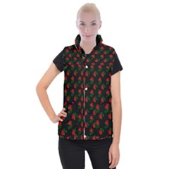 Red Roses Black Women s Button Up Vest