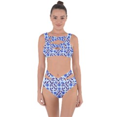 Blue Dot Floral Bandaged Up Bikini Set 