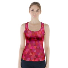 Maroon Dark Red Triangle Mosaic Racer Back Sports Top by Sapixe