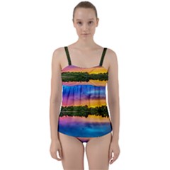 Sunset Color Evening Sky Evening Twist Front Tankini Set by Sapixe