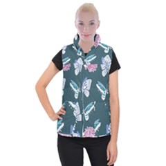 Butterfly Pattern Dead Death Rose Women s Button Up Vest by Sapixe