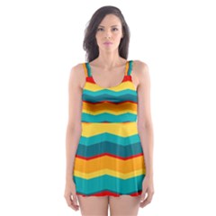 Retro Colors 60 Background Skater Dress Swimsuit by Sapixe