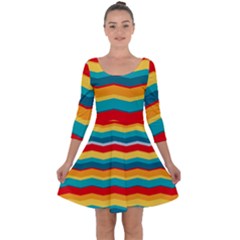 Retro Colors 60 Background Quarter Sleeve Skater Dress by Sapixe