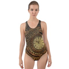 Awesome Steampunk Design, Clockwork Cut-out Back One Piece Swimsuit by FantasyWorld7