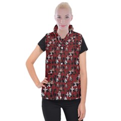 Gothic Woman Rose Bats Pattern Women s Button Up Vest