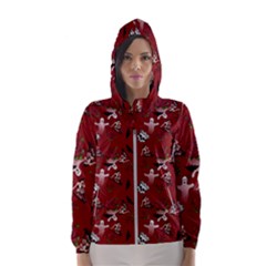 Gothic Woman Rose Bats Pattern Red Hooded Windbreaker (women) by snowwhitegirl