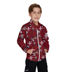 Gothic Woman Rose Bats Pattern Red Windbreaker (kids)