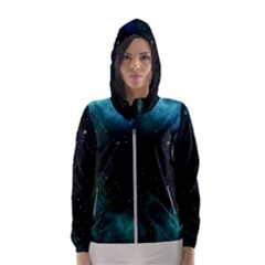 Galaxy Sky Blue Green Hooded Windbreaker (women)