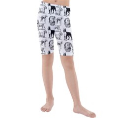 Dog Pattern White Kids  Mid Length Swim Shorts