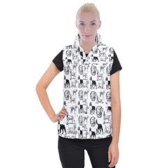 Dog Pattern White Women s Button Up Vest