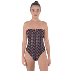 Vintage Floral Black Tie Back One Piece Swimsuit