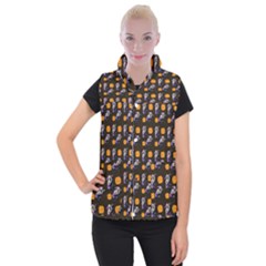 Halloween Skeleton Pumpkin Pattern Brown Women s Button Up Vest by snowwhitegirl