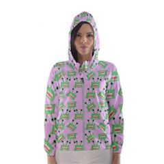 Green Alien Monster Pattern Pink Hooded Windbreaker (women)