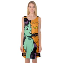 Zombie Retro Girl Black Sleeveless Satin Nightdress