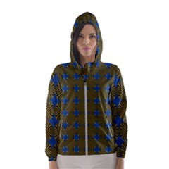 Mod Yellow Blue Circles Pattern Hooded Windbreaker (women) by BrightVibesDesign