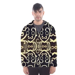 Black Embossed Swirls In Gold By Flipstylez Designs Hooded Windbreaker (men) by flipstylezfashionsLLC