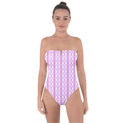 Circles Lines Light Pink White Pattern Tie Back One Piece Swimsuit by BrightVibesDesign