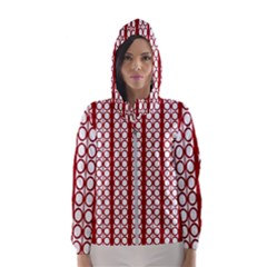 Circles Lines Red White Pattern Hooded Windbreaker (women) by BrightVibesDesign