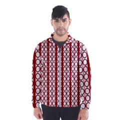 Circles Lines Red White Pattern Windbreaker (men) by BrightVibesDesign