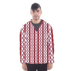 Circles Lines Red White Pattern Hooded Windbreaker (men) by BrightVibesDesign