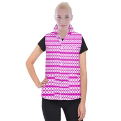 Circles Lines Bright Pink Modern Pattern Women s Button Up Vest by BrightVibesDesign