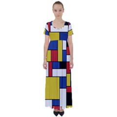Mondrian Geometric Art High Waist Short Sleeve Maxi Dress by KayCordingly