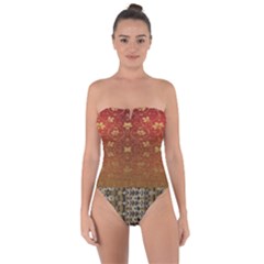Red Blend Three Colors Pattern By Flipstylez Designs Tie Back One Piece Swimsuit by flipstylezfashionsLLC