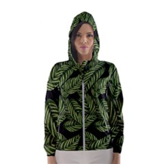 Leaves Black Background Pattern Hooded Windbreaker (women) by Simbadda