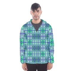 Mod Blue Green Square Pattern Hooded Windbreaker (men) by BrightVibesDesign