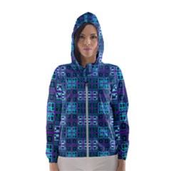 Mod Purple Green Turquoise Square Pattern Hooded Windbreaker (women) by BrightVibesDesign