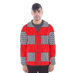 Black And White Red Patterns Hooded Windbreaker (men) by Simbadda
