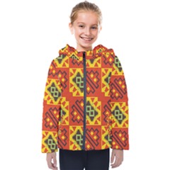 Squares And Other Shapes Pattern                                                      Kids  Hooded Puffer Jacket