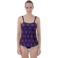 Hexagon Grid Geometric Hexagonal Twist Front Tankini Set by Celenk