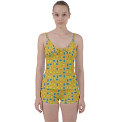 Lemons Ongoing Pattern Texture Tie Front Two Piece Tankini by Celenk