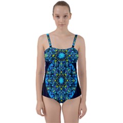 Mandala Blue Abstract Circle Twist Front Tankini Set by Simbadda